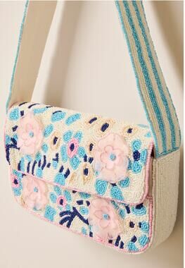 NWT Francesca's Sherry Beaded Floral Shoulder Bag Muse Pink Blue White